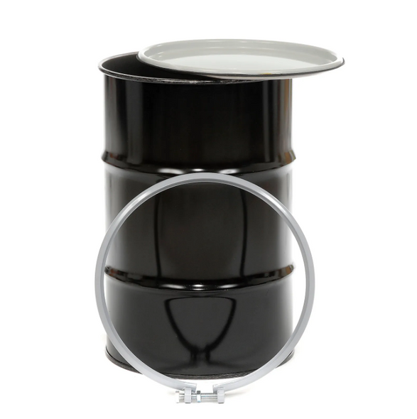 Greif 55 Gallon Open Head Unlined Steel Drum, UN Rated 1A2/X400/S 1A2/Y1.5/150, Coated 12 gauge metal UN Rated, 12 gauge bolt locking band with not & bolt, Solid no bung lid with EPDM gasket