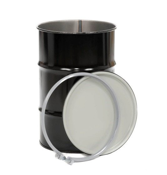Greif 55 Gallon Open Head Unlined Steel Drum, UN Rated 1A2/X400/S 1A2/Y1.5/150, Coated 12 gauge metal UN Rated, 12 gauge bolt locking band with not & bolt, Solid no bung lid with EPDM gasket