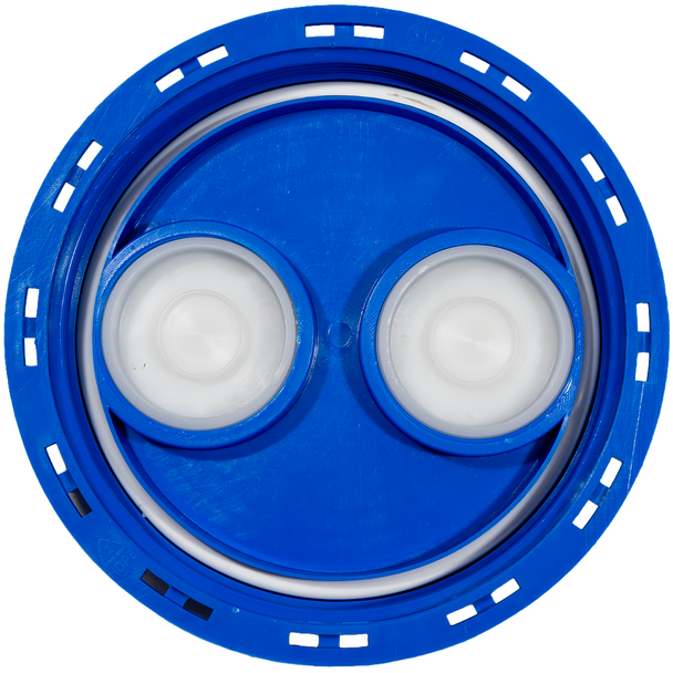 IBC replacement 6" fill cap with two 2" NPT Plugs Blue