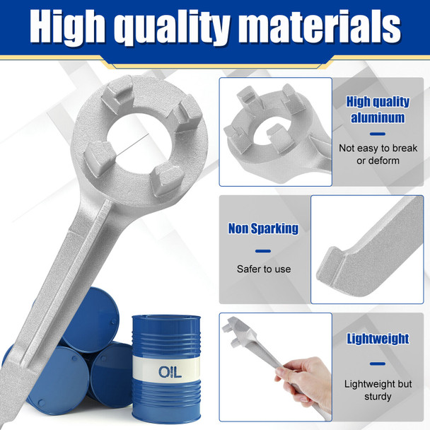 Aluminum Bung Wrench Non Sparking when using on steel drum works for both plastic and steel drums