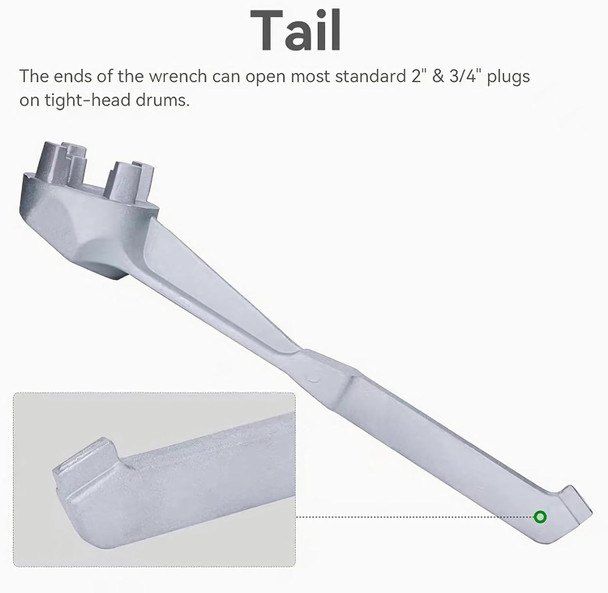 Aluminum Bung Wrench Non Sparking when using on steel drum works for both plastic and steel drums