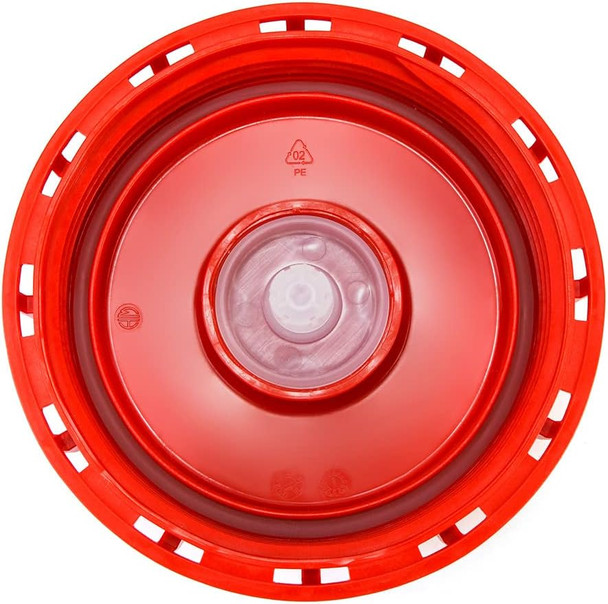 IBC  6" cap with 2" NPT vented plug,  UN Rated 31HA1 with gasket, Red tamperproof top seal and side holes for security seal to tank 
