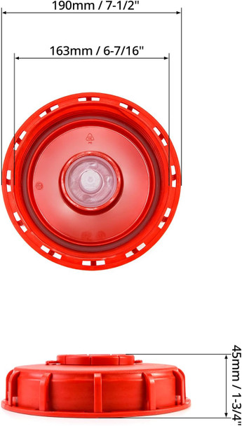 IBC  6" cap with 2" NPT vented plug,  UN Rated 31HA1 with gasket, Red tamperproof top seal and side holes for security seal to tank 