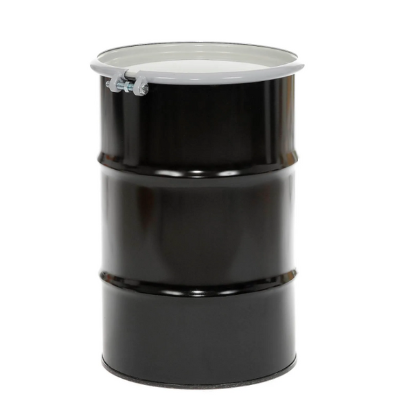 Greif 55 Gallon Open Head Unlined Steel Drum, UN Rated 1A2/X400/S 1A2/Y1.5/150, Coated 12 gauge metal UN Rated, 12 gauge bolt locking band with not & bolt, Solid no bung lid with EPDM gasket