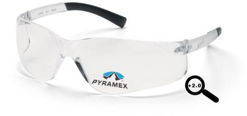 Safety Glasses, Z-Tek Readers, 2.0, Clear Lens, Rubber Temples