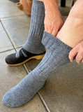Warrior Alpaca Soft Warm Terry Lined Socks for Wide Legs and Calves on Model.
