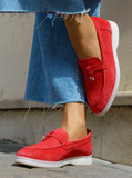  No-Show Ghost 4-Season Alpaca and Bamboo socks on woman wearing red loafers.