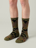 Camouflage Hunting Alpaca Crew Socks in green on model