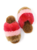 Striped Open-Toe Multi-Color Women's Alpaca Fur Slippers Staggered