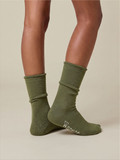 Unbound Roll-Top Terry Lined Alpaca Socks in avocado on model