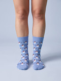 Snow Day Snowman Alpaca Socks, in frosty sky blue on model