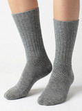 Ribbed Casual Alpaca Socks -Front Natural Flannel Gray on a woman's legs.