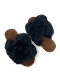 Criss-Cross Alpaca Fur Band Slippers.