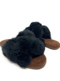 Criss-Cross Alpaca Fur Band Slippers Main Image.