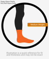 Illustration of Happy Alpaca Family Alpaca Crew Socks fit guide