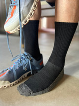 Warrior Cushioned Cross-Trainer Alpaca Wool Socks - For High Performance Athletics Crew Black on Model