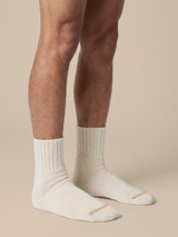 Toasty Toes Ultimate Alpaca Socks® Half Crew in natural on model
