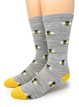 Bee Happy Grey Crew Alpaca Socks, front