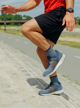 All Purpose All Season Alpaca Wool Socks - Quarter Crew in Slate Blue lifestyle image.