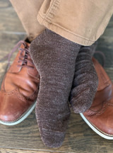 Men's Boardroom Trouser Alpaca Crew Socks On Feet Walnut Brown.