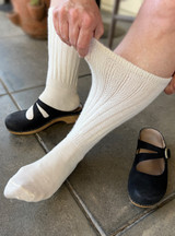 Warrior Alpaca Socks for sore and sensitive feet on model.