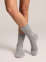 Toasty Toes Ultimate Alpaca Socks® in silver marl on model