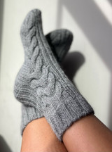 Artisan Cable Crew Alpaca Socks On feet.