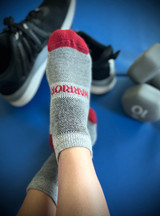 All-Terrain Sport Alpaca Ankle Socks, On Feet with Tennis Shoes and Weights.
