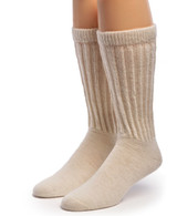 Comfort Plus Diabetic Wide-Calf Terry Alpaca Socks Front in Natural.