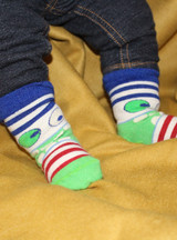 Kids Little Monsters Non-Skid Alpaca Socks on Infant.