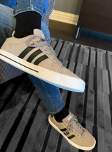 All Purpose Cushioned Alpaca Mid-Crew Socks - Comfort Collection in Black - on Mans feet with tennis shoes.