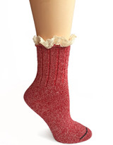 Women's Lace Trim Marled Boot Alpaca Socks - Side.