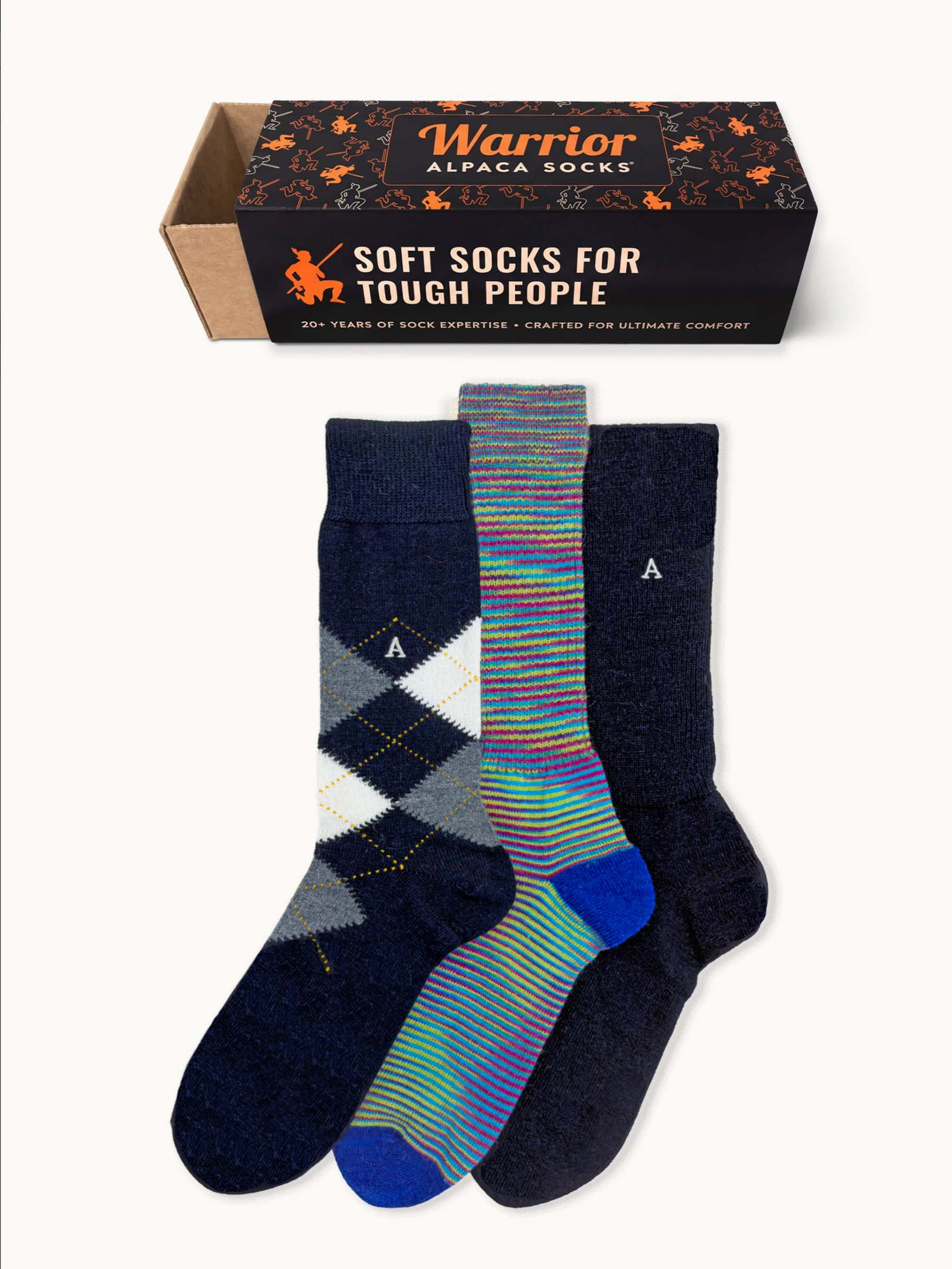 Executive Dress Sock Gift Box flatlay with box for blue pack