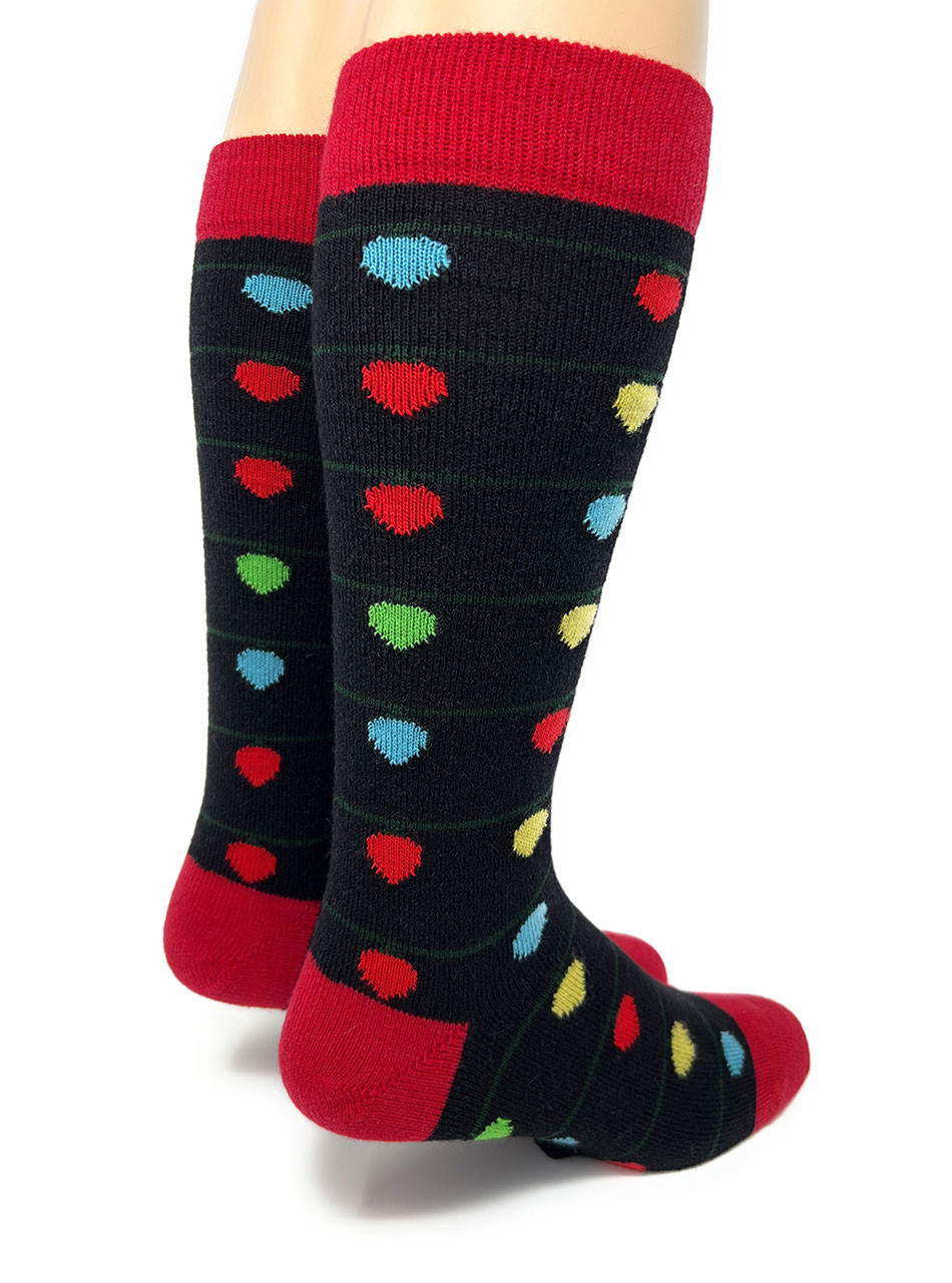 Vintage Christmas Lights - Festive  Alpaca Socks showing heel and leg.