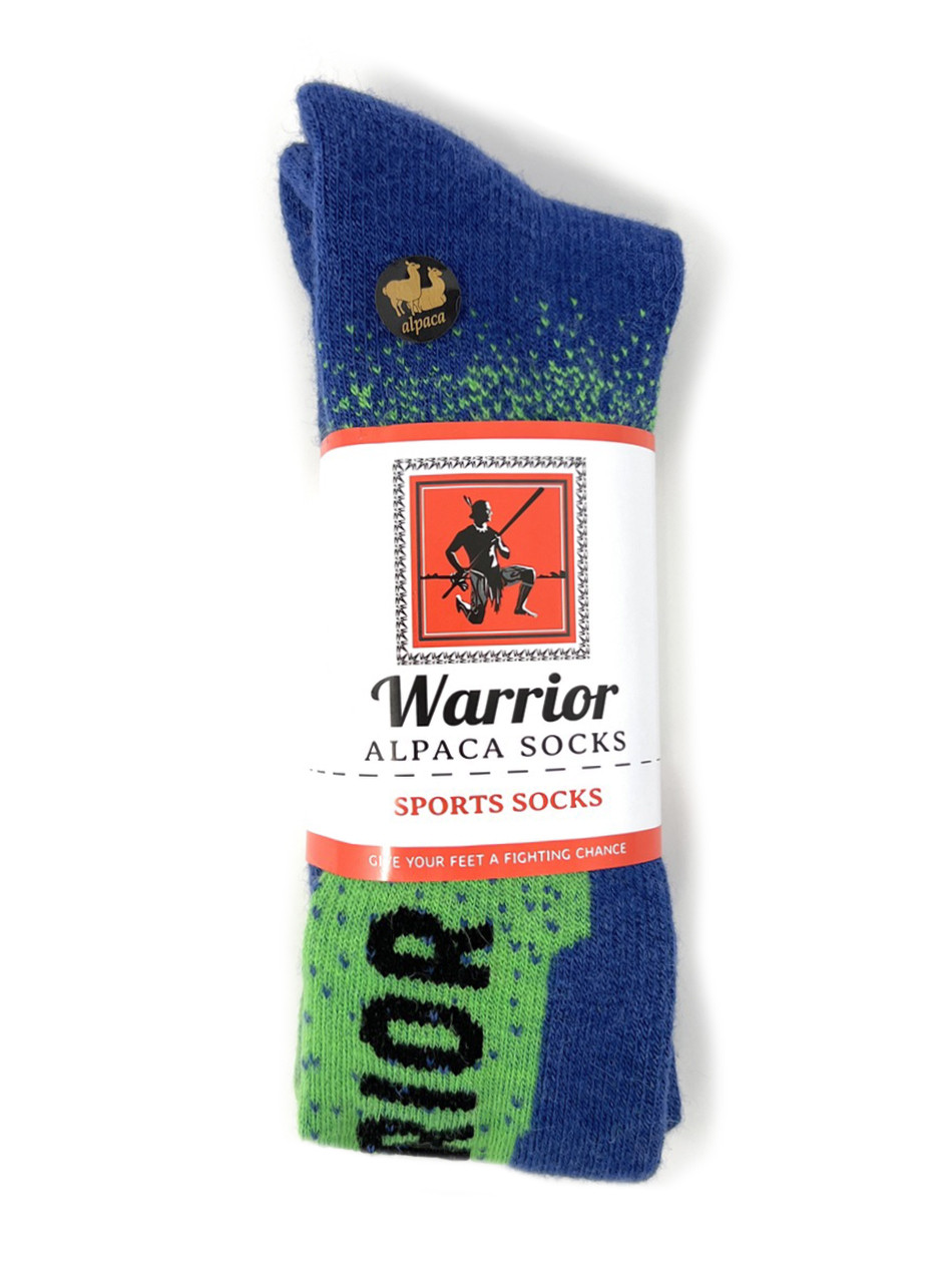 Ski & Snowboard Alpaca Socks - blue & green, package.