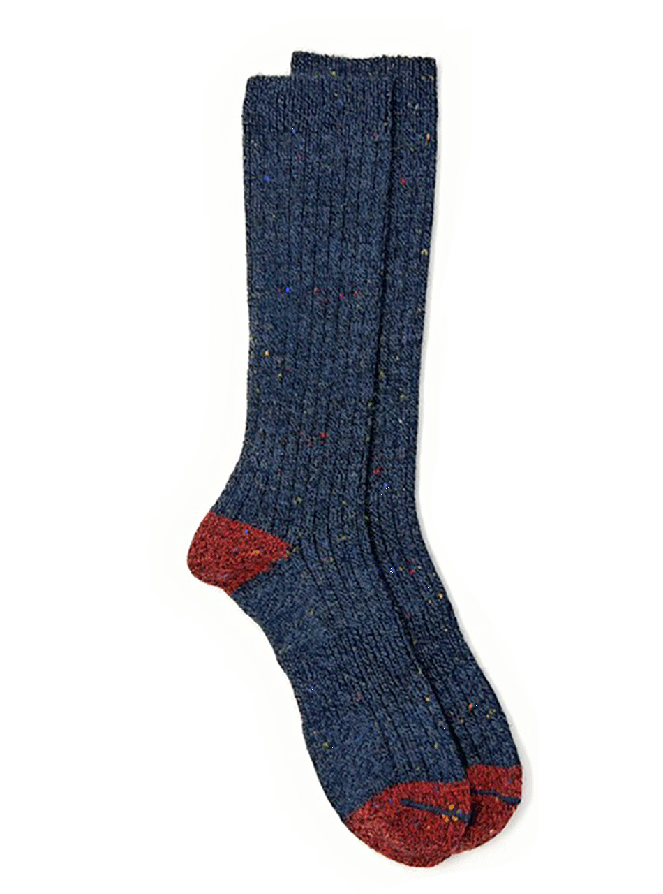 Donegal Alpaca Crew Socks - Blue / Red - Flat.