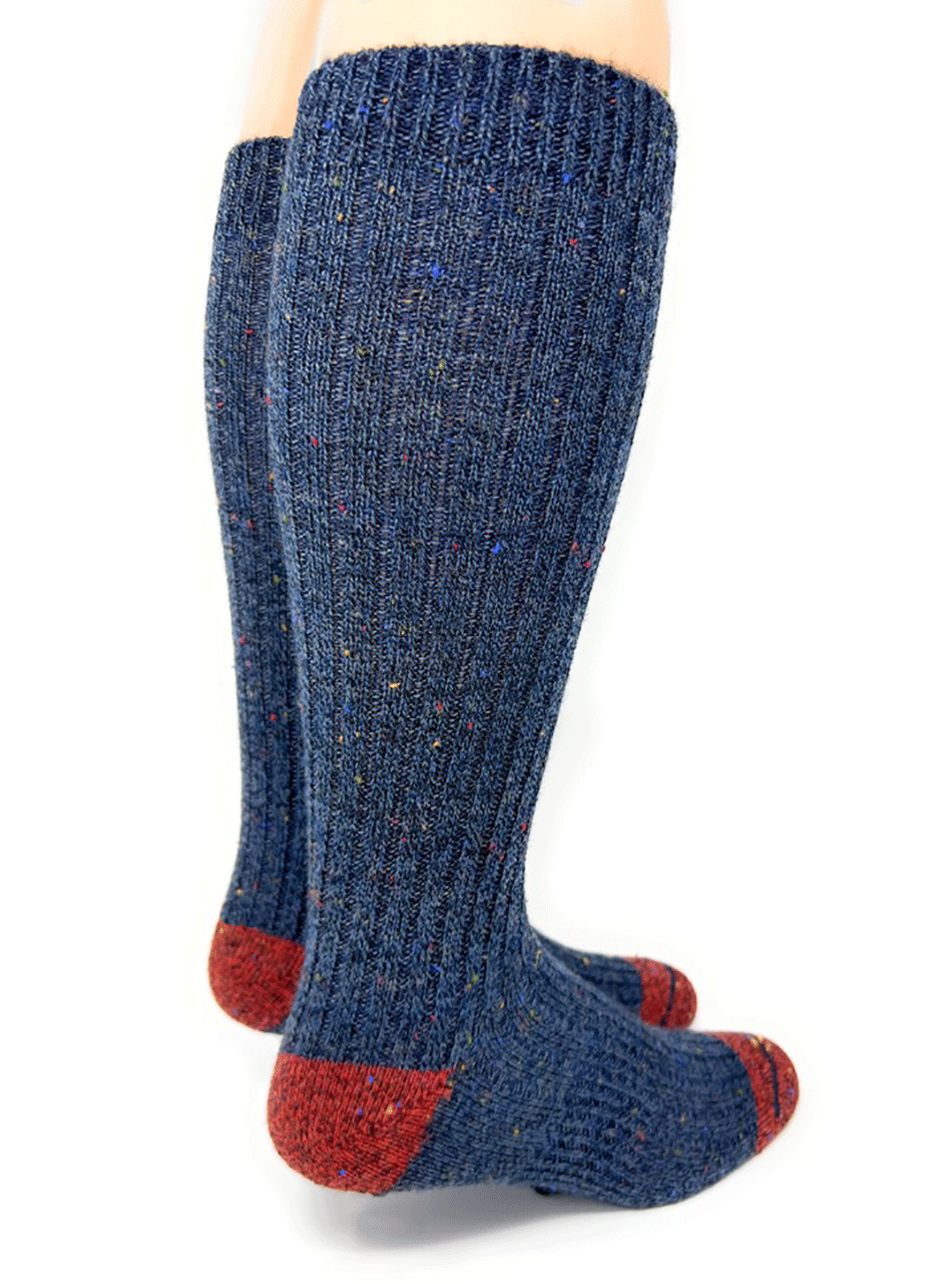Donegal Alpaca Crew Socks - Blue / Red - Heel.