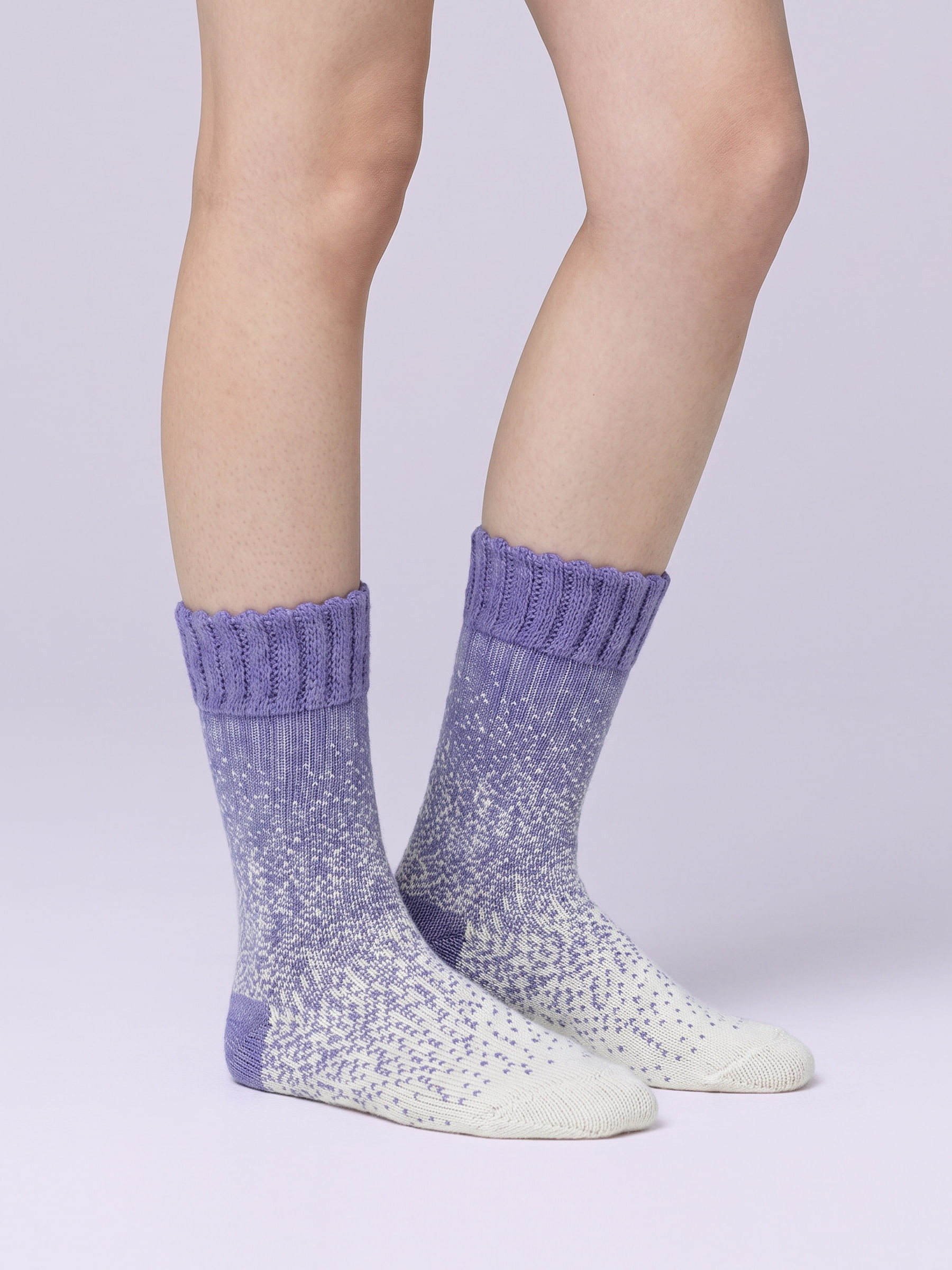 Toasty Toes Ultimate Alpaca Socks® in Confetti lavender on model