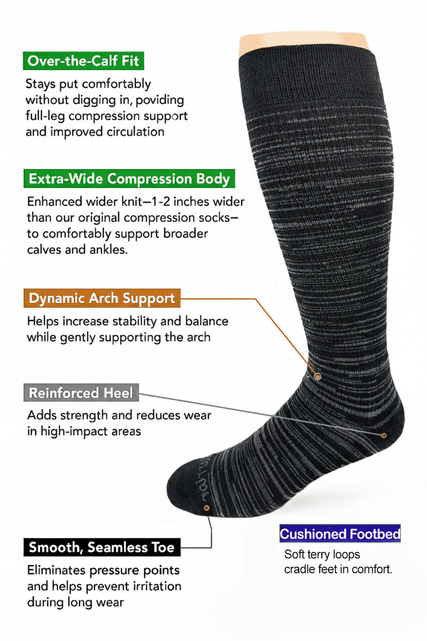 Extra Wide Compression Alpaca Socks graphic.