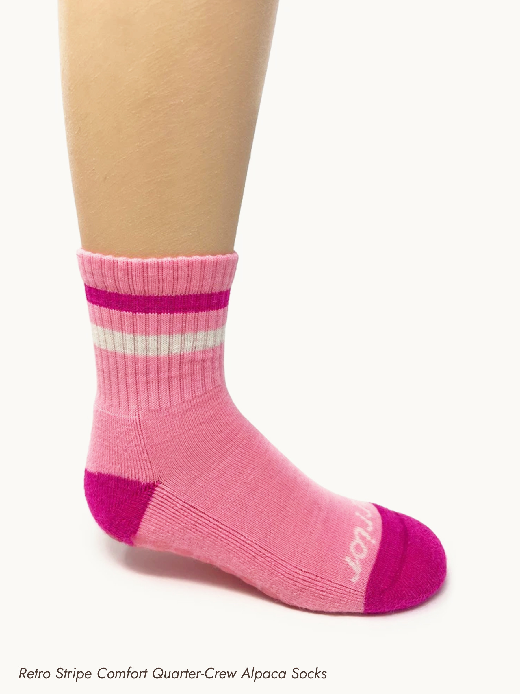 Retro Stripe Comfort Quarter-Crew Alpaca Socks in pink