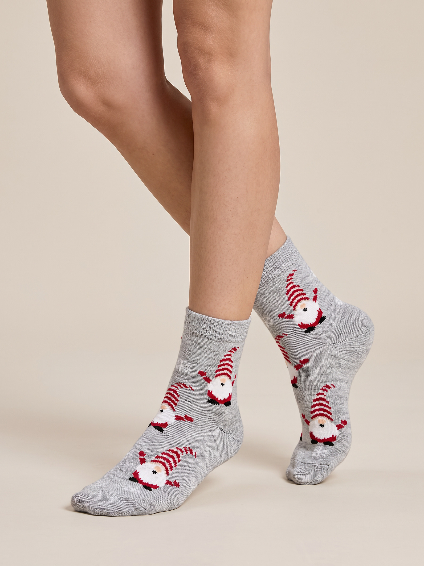 Gnome for the Holidays Baby Alpaca Socks in silver in model