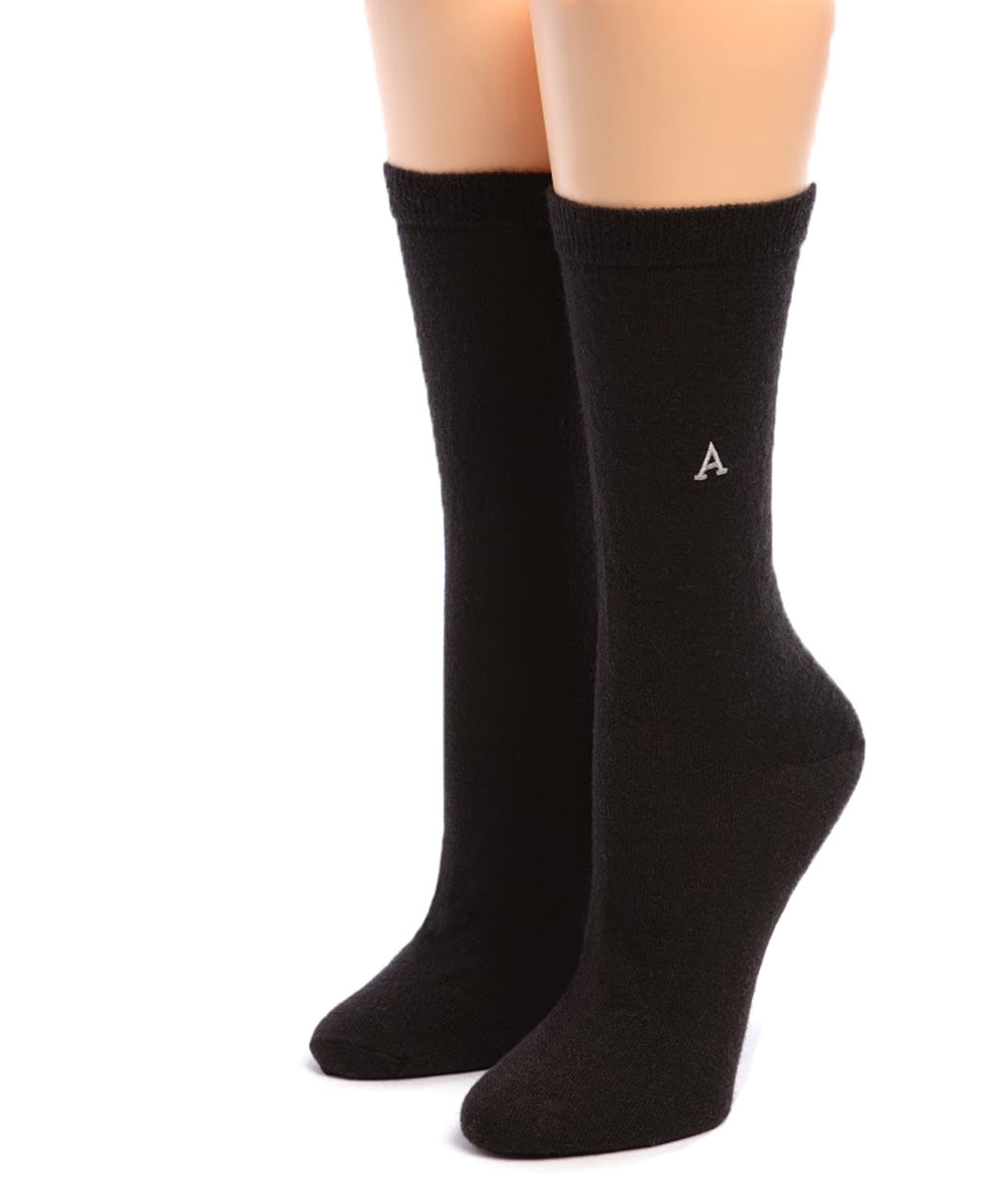 Women's Trouser Alpaca Wool Socks Black Front View.