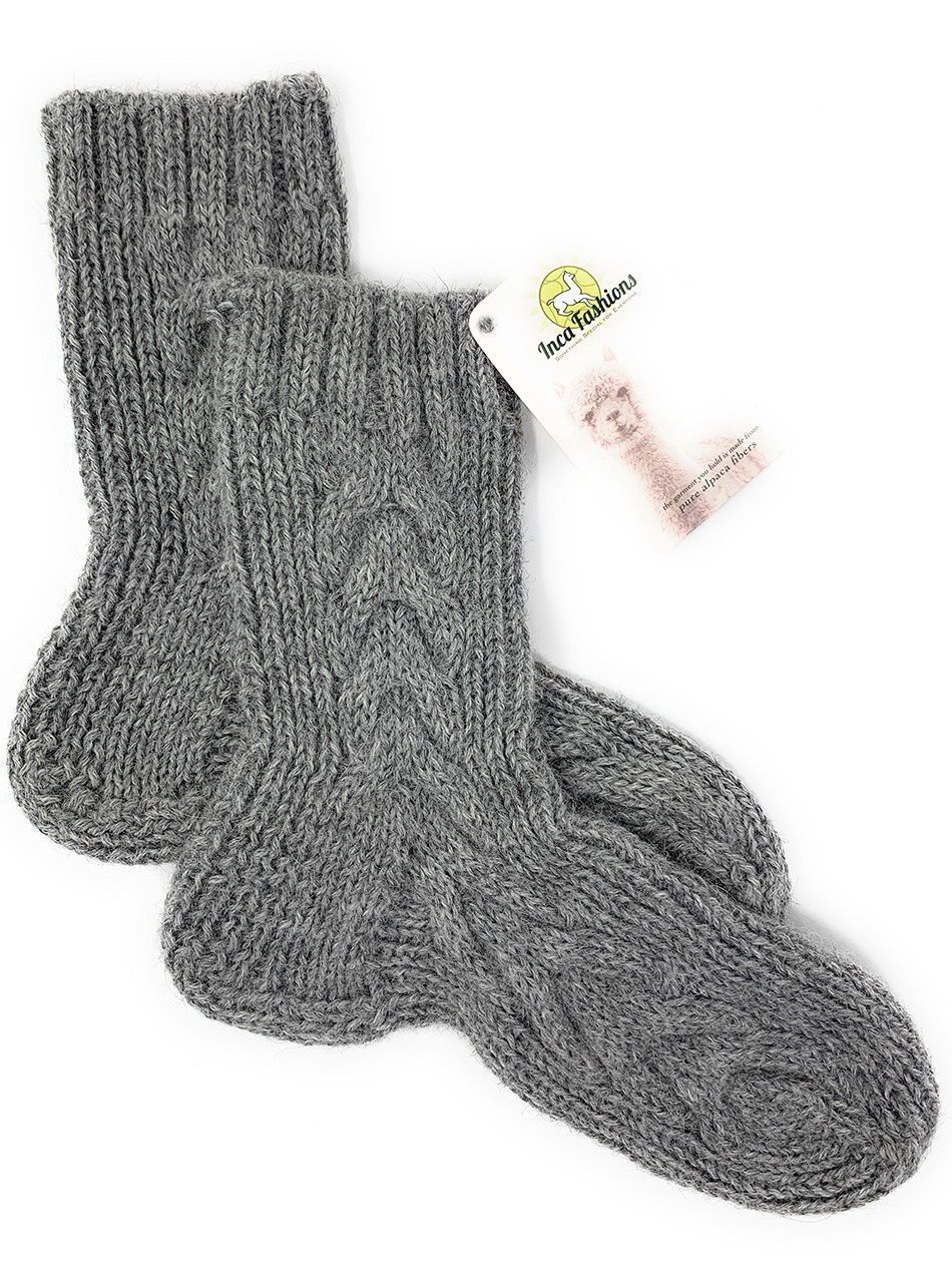 Artisan Cable Crew Alpaca Socks, Flat.