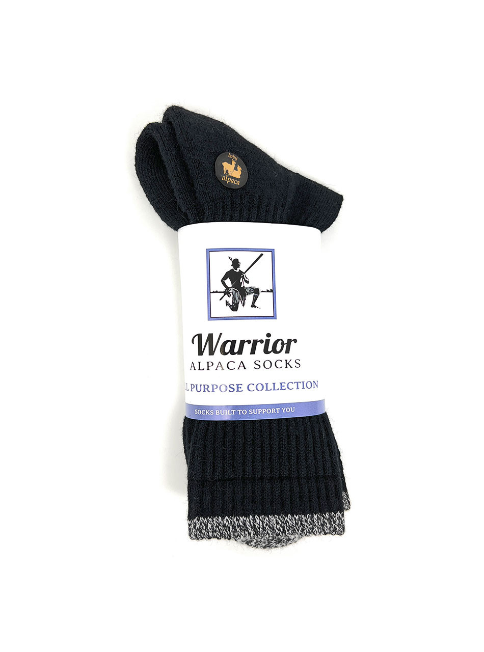 All Purpose Cushioned Alpaca Crew Socks - Comfort Collection in Black - in Packaging.