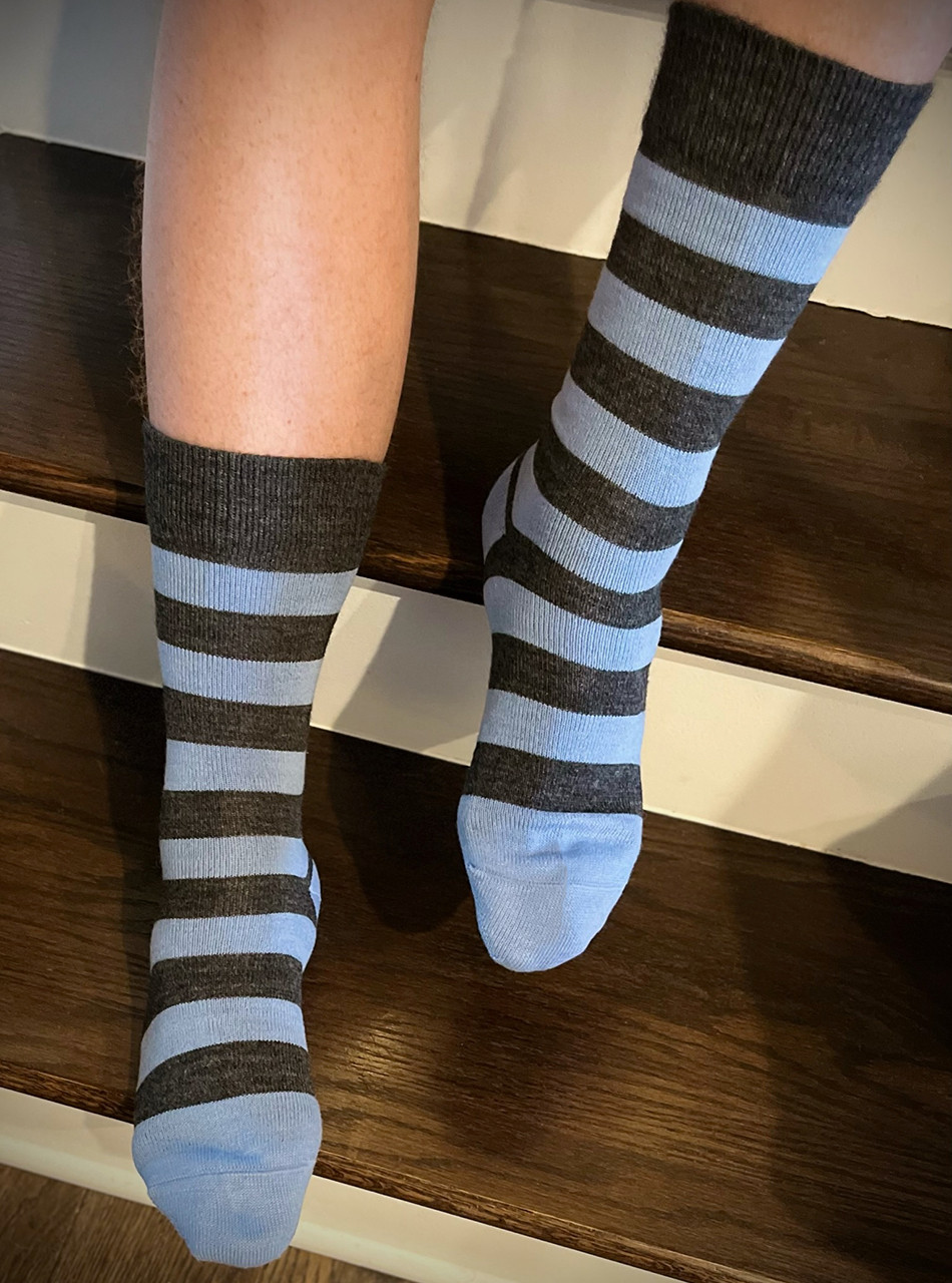 Vintage Rugby Stripe Dress Alpaca Wool Socks on feet.