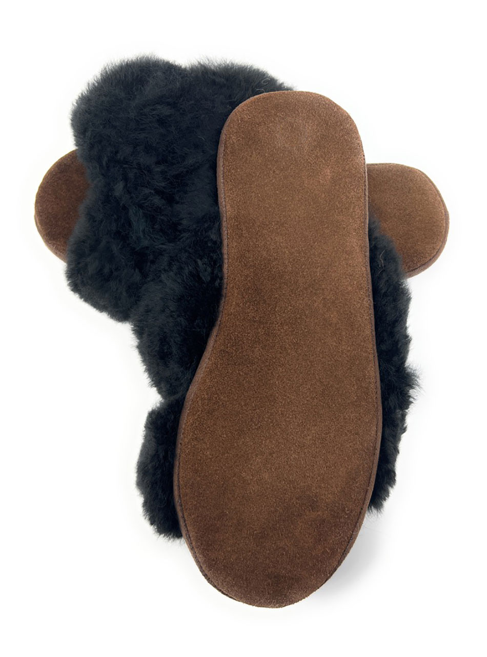 Criss-Cross Alpaca Fur Band Slippers showing sole.