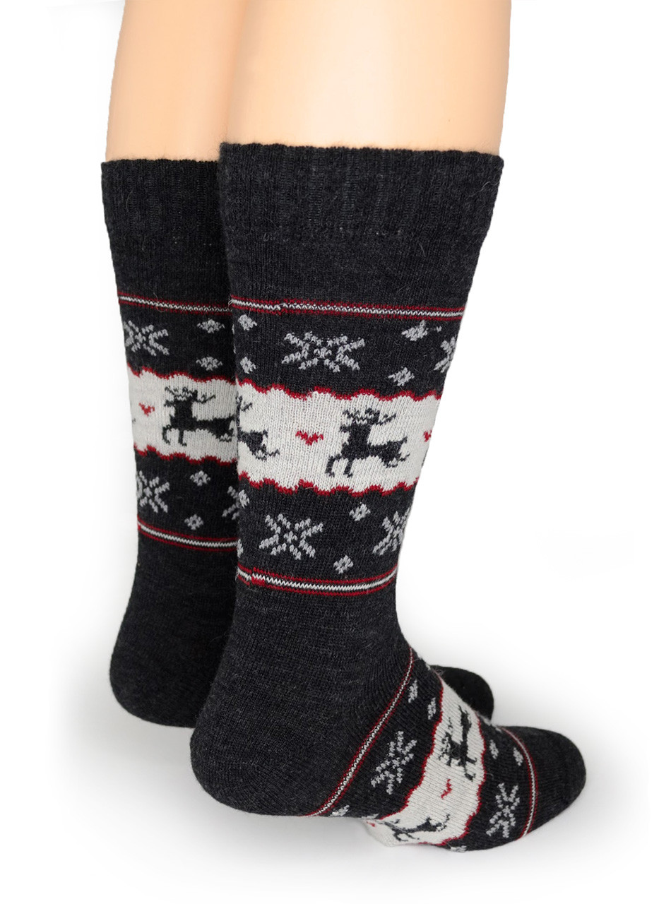 Reindeer Fair Isle Holiday Alpaca Crew Socks Regular Weight, Back.
