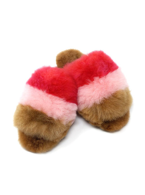 Striped Open-Toe Multi-Color Women's Alpaca Fur Slippers Main