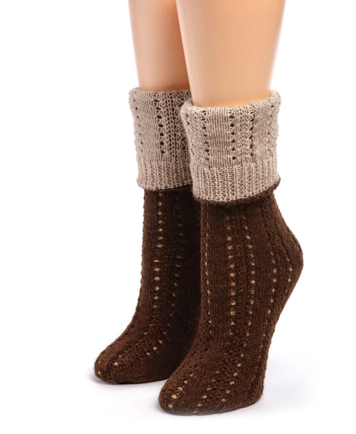 Reversible Hand Knit 100% Alpaca Wool Socks, Folded to show half-crew height.