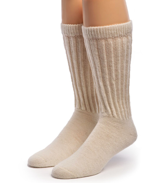 Comfort Plus Diabetic Wide-Calf Terry Alpaca Socks Front in Natural.